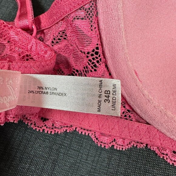 Vintage 34B Victoria's Secret Angels Bra Pink Lace Underwire Lined Demi Floral - Picture 9 of 10